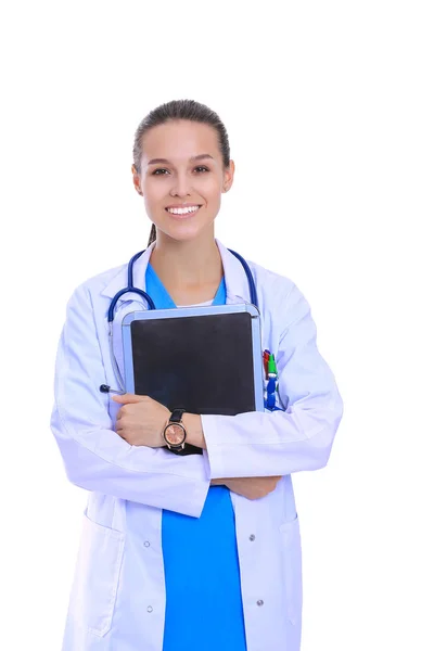 Mulher bonita jovem com computador tablet. Mulheres médicas — Fotografia de Stock