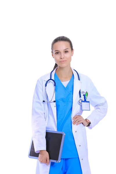 Beautiful young female with tablet computer. Woman doctors — Stock Photo, Image