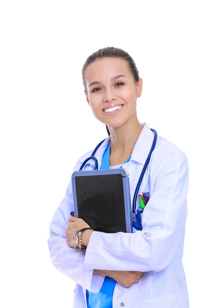 Beautiful young female with tablet computer. Woman doctors — Stock Photo, Image