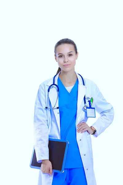 Beautiful young female with tablet computer. Woman doctors — Stock Photo, Image