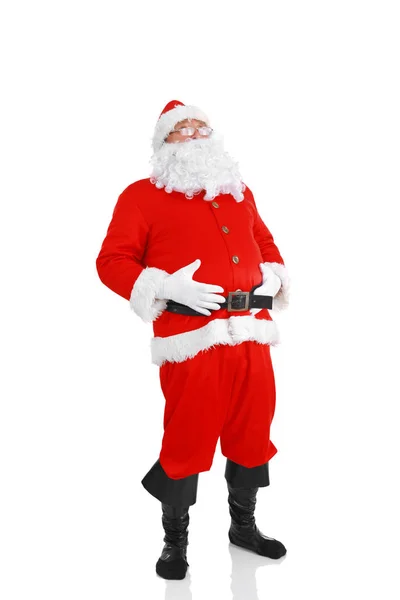 Weihnachtsmann mit Weihnachtsgeschenk, isoliert auf weißem Hintergrund. — Stockfoto