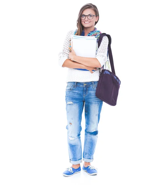 Portret van een vrouw van de jonge student met oefening boeken. — Stockfoto