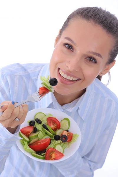 Una bella ragazza che mangia cibo sano. Bella ragazza — Foto Stock