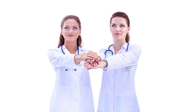 Dos doctora joven, parada en el hospital. Dos doctora joven. — Foto de Stock