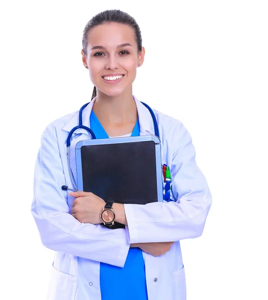 Beautiful young female with tablet computer. Woman doctors — Stock Photo, Image