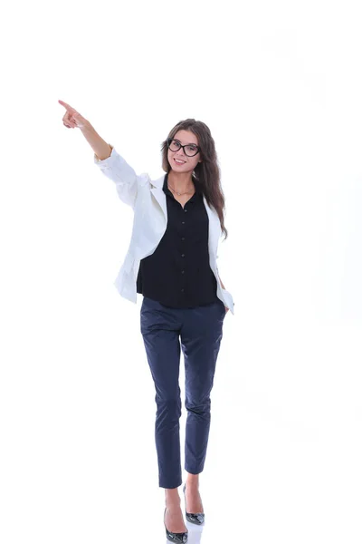 Jovem de pé, isolada sobre fundo branco. Jovem mulher — Fotografia de Stock