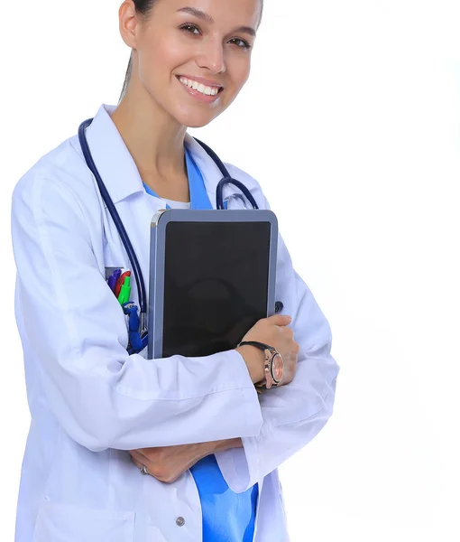 Beautiful young female with tablet computer. Woman doctors — Stock Photo, Image