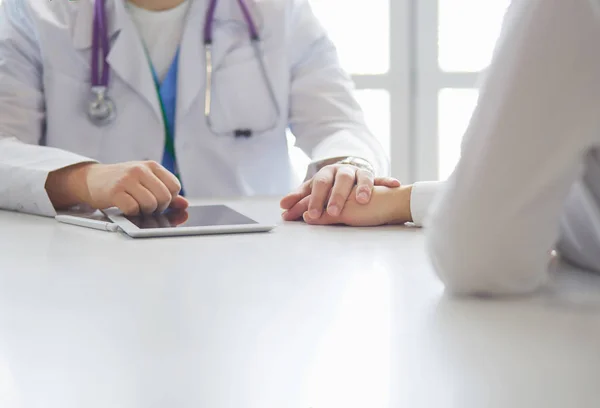 Close up of patient and doctor prescribing medication — Stock Photo, Image