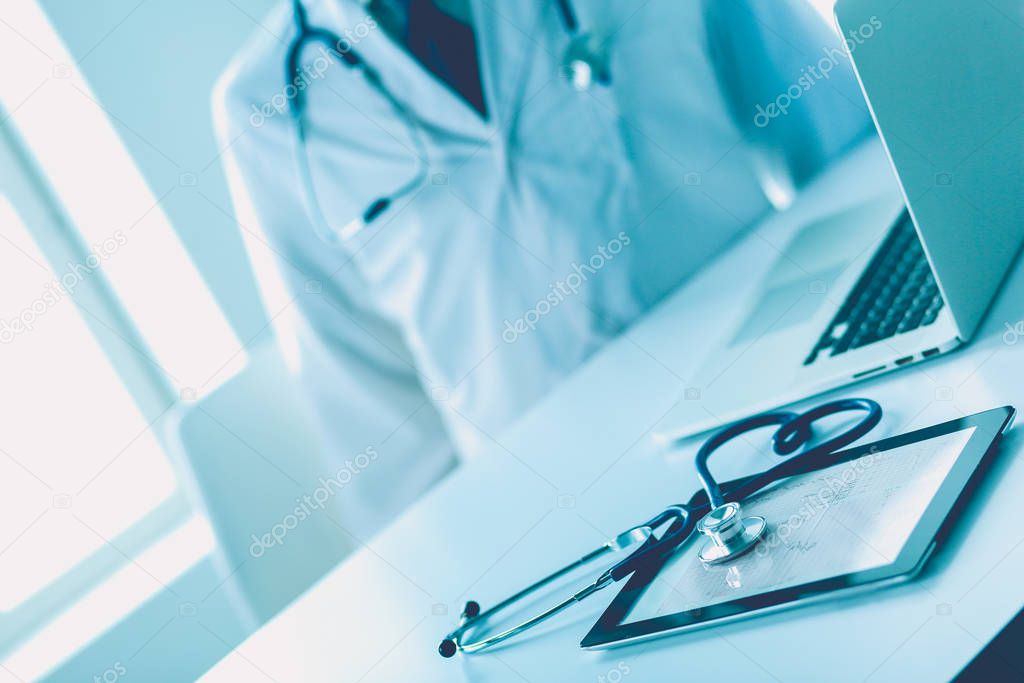 Medicine doctor offering hand to shake in office closeup. Doctors