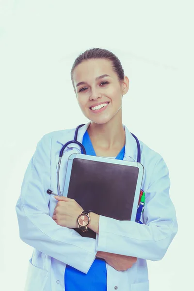 태블릿 컴퓨터를 가진 아름다운 젊은 여성. 여성 의사들 — 스톡 사진