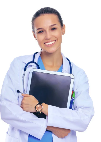 Beautiful young female with tablet computer — Stock Photo, Image