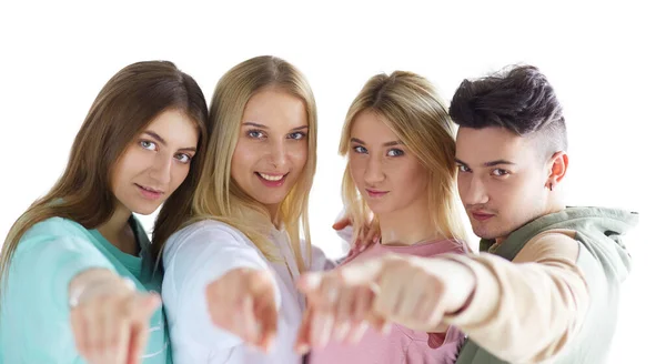 Young people pointing at you standing together — Stock Photo, Image