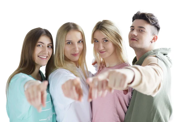 Jongeren wijzen naar jullie die samen staan. — Stockfoto