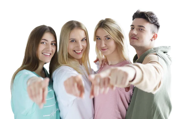 Young people pointing at you standing together — Stock Photo, Image