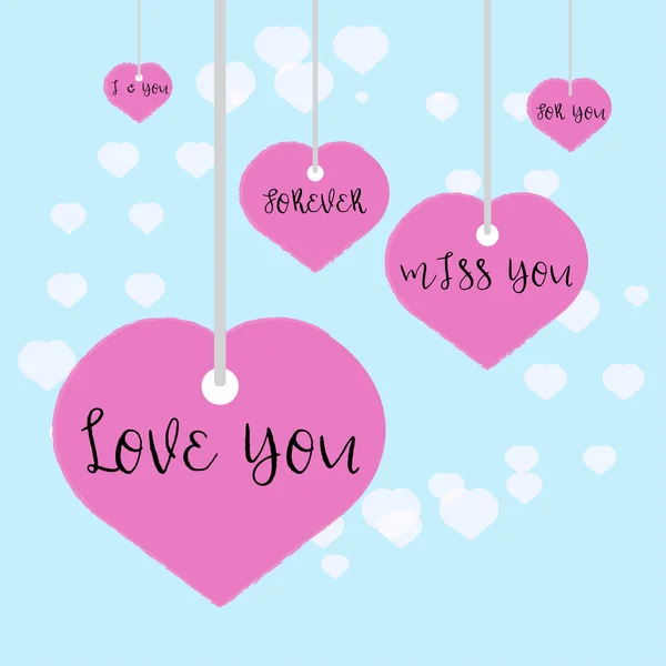 Ručně kreslenou miluji tě nápisy na růžové srdce — Stockový vektor