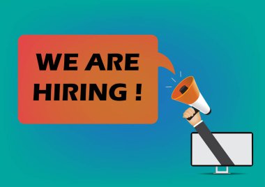 Bir megafon ile konuşma balonu tutan el ve te işe vardır