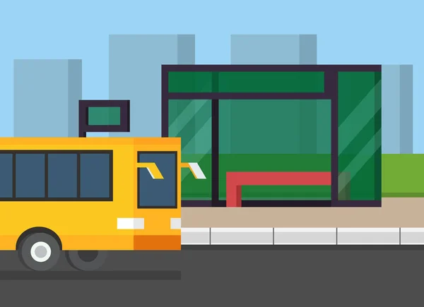 Parada de autobús urbano. Transporte público por carretera. Diseño plano vector ilustración . — Vector de stock