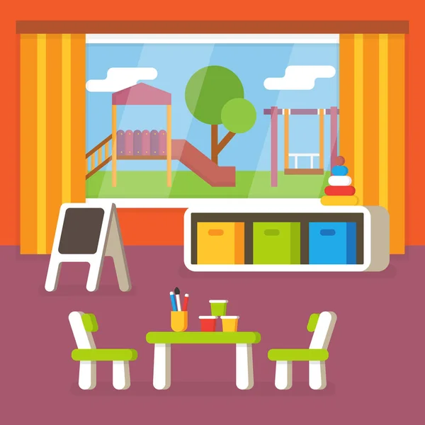 Kindergarten classroom, preschool room interior. Flat design vector illustration — Stock Vector