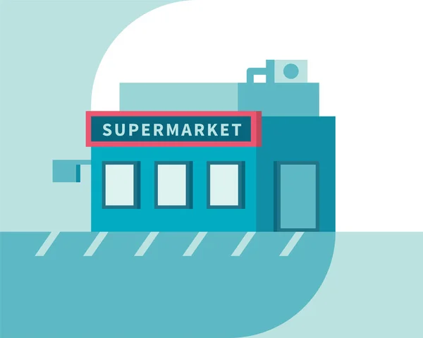 Supermercato vista frontale. Edificio di un negozio. Illustrazione vettoriale piatto . — Vettoriale Stock