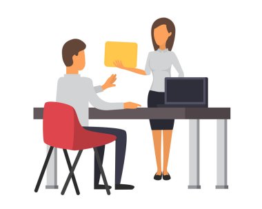 Ofiste çalışan adam andwoman. İş ofis vektör