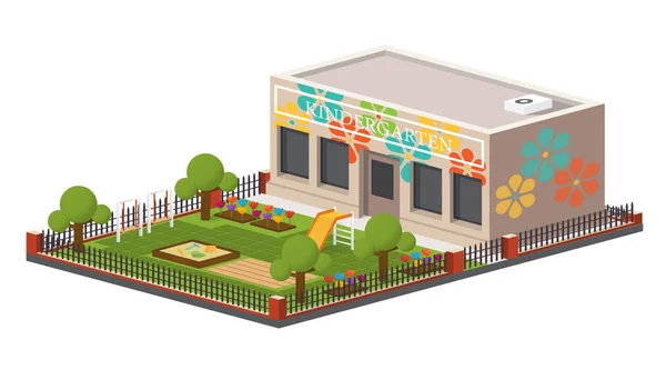 Low poly kindergarten building. — Stock Vector