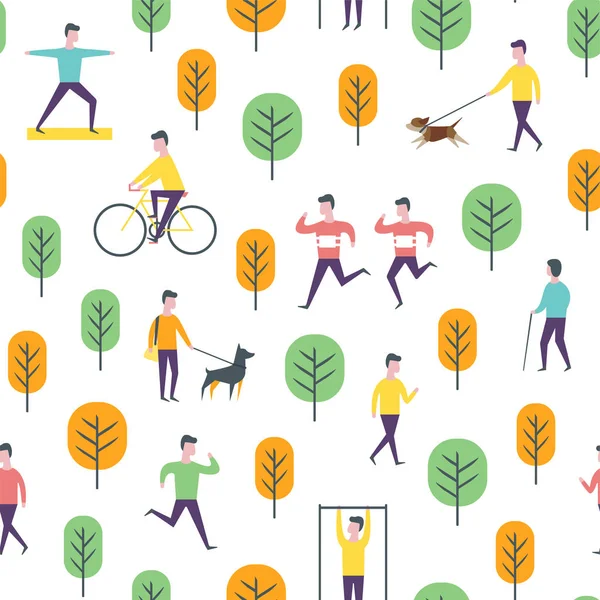 Patrón de parque sin costuras. Vector de personas y deporte — Vector de stock