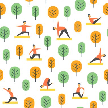 Sorunsuz yoga model teşkil etmektedir. Park, spor illüstrasyon vektör insanlar.