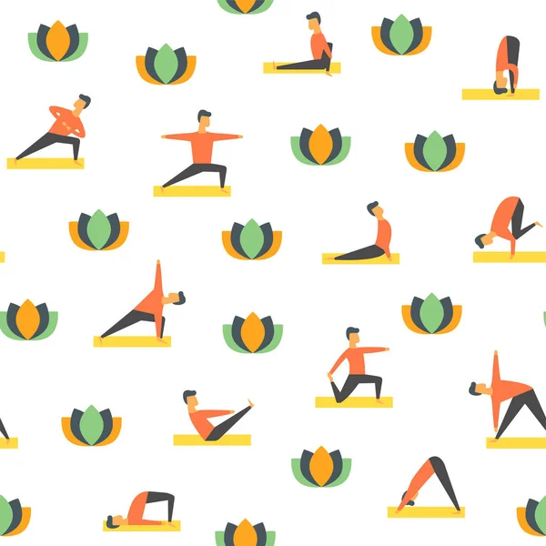 Yoga sem costura apresenta padrão asamas. Vector pessoas fitness — Vetor de Stock