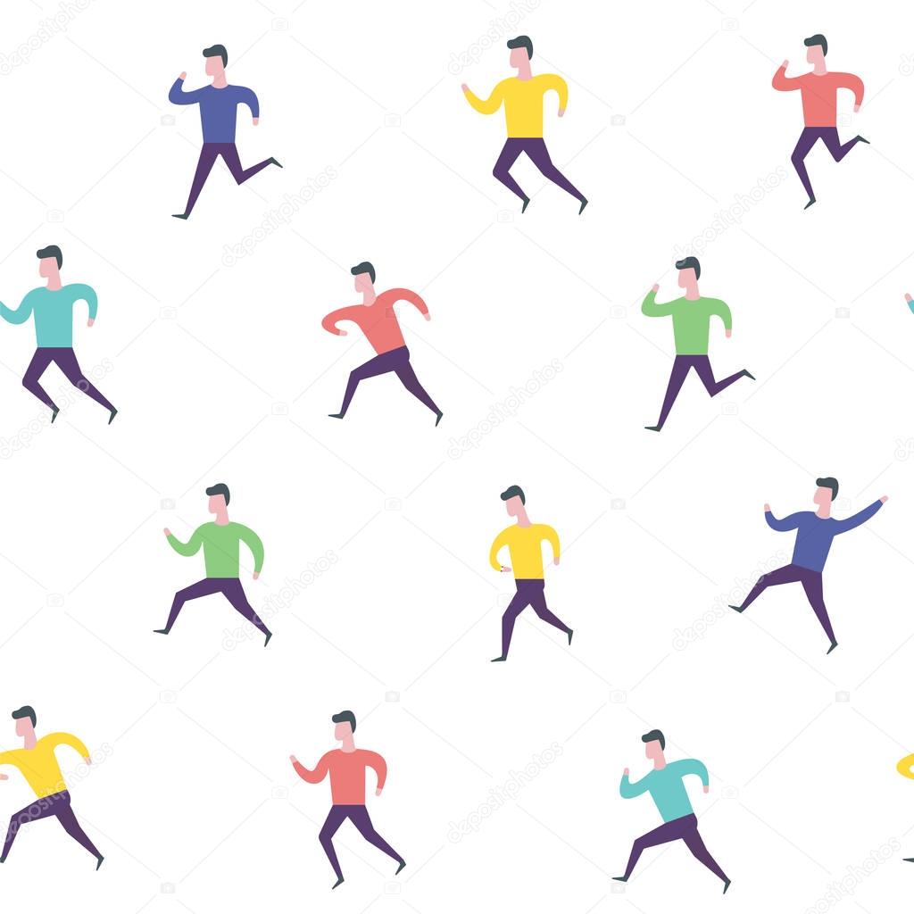 Running people. Hurry late man, sport activities. Vector seamless wrapping template.