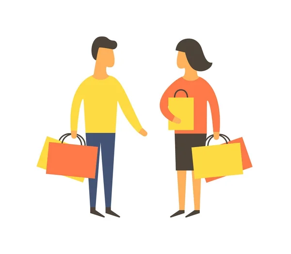 Comprando gente con bolsas. Ilustración vectorial — Vector de stock