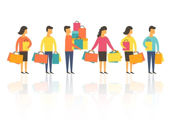 Shopping people with bags. Vector illustration — Stock Vector