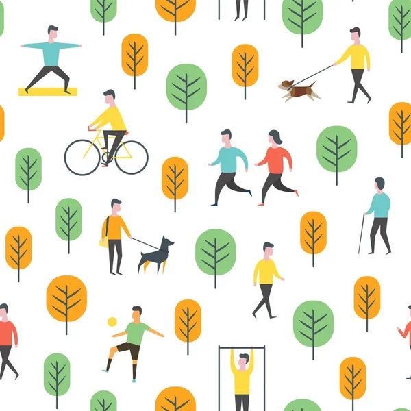 Patrón de parque sin costuras. Vector de personas y deporte — Archivo Imágenes Vectoriales