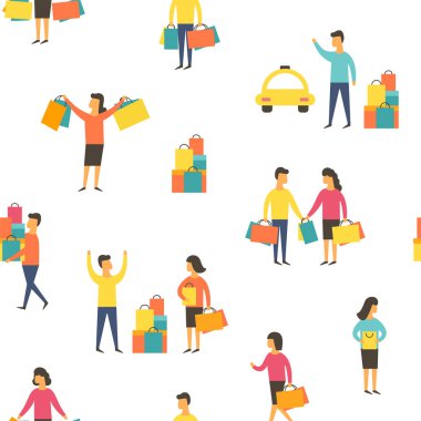 Çanta alışveriş insanlarla. Vektör çizim