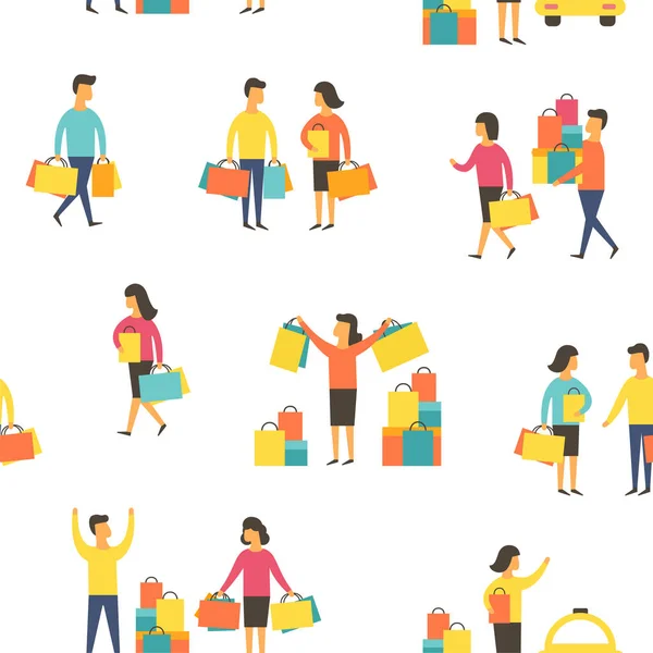 Comprando gente con bolsas. Ilustración vectorial — Archivo Imágenes Vectoriales