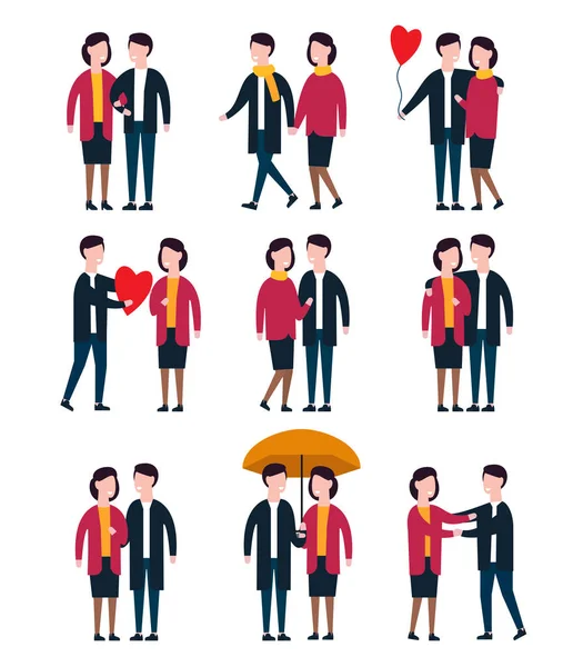 Romantische Paare, liebende Menschen zusammen. Person Zeichenvektorsatz — Stockvektor