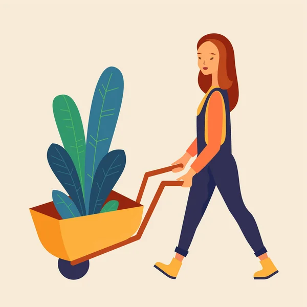 Vector de jardinería, mujer de granja — Vector de stock