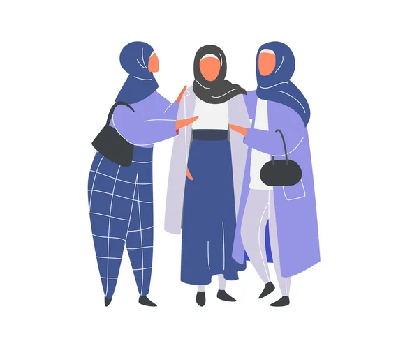 Mujer musulmana en hiyab apoyada por amigos. Diseño plano vector . — Vector de stock