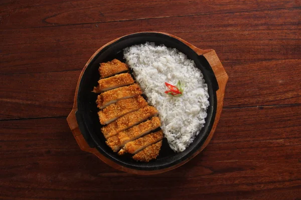 Hotplate Chicken Katsu Rice Homade — Stok Foto