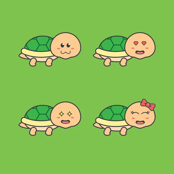 Cute Turtle Mascot Vector Ilustração com várias expressões — Vetor de Stock