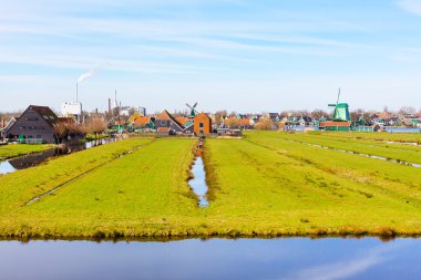 Panorama Zaanse Schans'a, geleneksel köy, Hollanda, yel ile Kuzey Hollanda