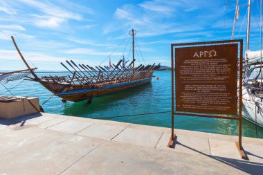 Argo ship copy of prehistoric vessel in port Volos, Greece clipart
