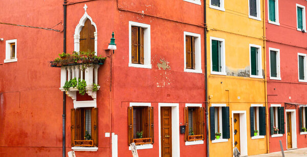 Panorama with colorful houses of italian Burano island near Venice
