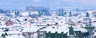 Evleri kar çatılar manzara Bulgar resort Bansko kayak