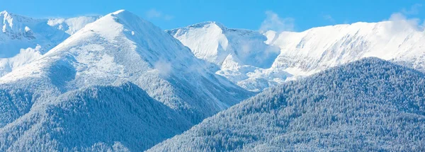 Fondo sci da viaggio con piste, vetta innevata, copyspace — Foto Stock