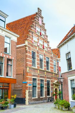 Geleneksel evleri görünümü Leiden, Hollanda