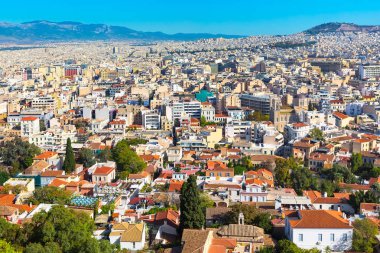 Atina, Yunanistan Panorama evleri ve tepeler ile