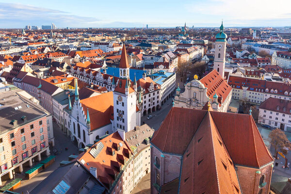 Aerial panoramic view and city skyline in Munich, Germany