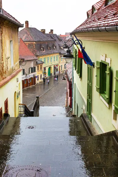 Street view in Sibiu, Transylvania, Romania — Stock Photo, Image