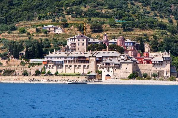 Veduta sul mare del Monastero di Xenophontos nel Monte Athos, Grecia — Foto Stock