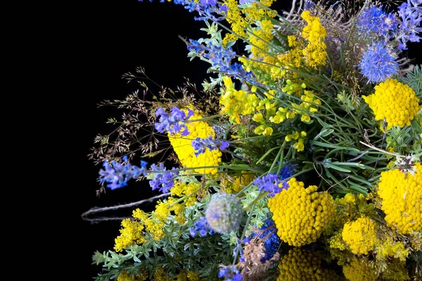 Siyah arka planda bir buket taze kır çiçeği